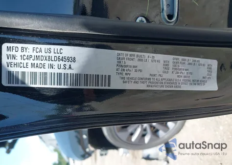 2020 Jeep Cherokee High Altitude 4X4 from USA, damaged, VIN 1C4PJMDX8LD645938